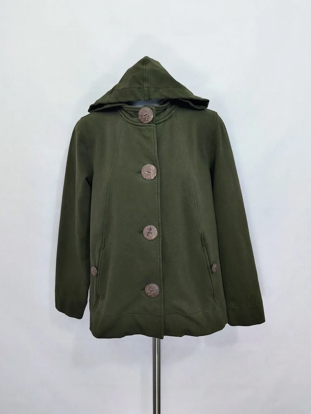 Christopher & Banks Hooded Olive Pea Coat